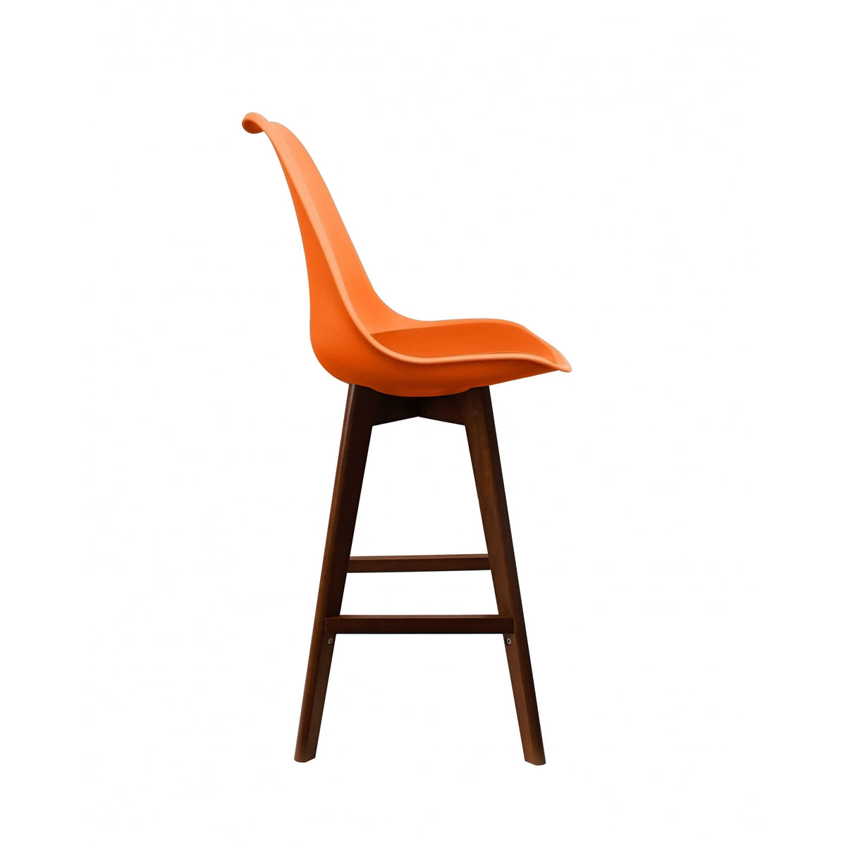 Soho Orange Plastic Bar Stool with Dark Wood Legs