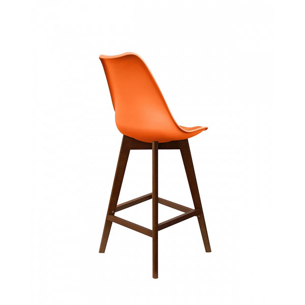 Soho Orange Plastic Bar Stool with Dark Wood Legs