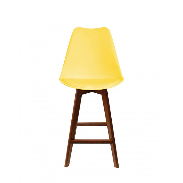 Soho Yellow Plastic Bar Stool with Dark Wood Legs