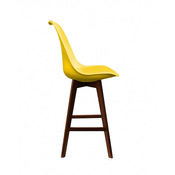 Soho Yellow Plastic Bar Stool with Dark Wood Legs
