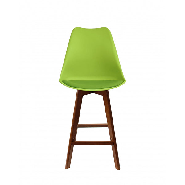 Soho Green Plastic Bar Stool with Dark Wood Legs