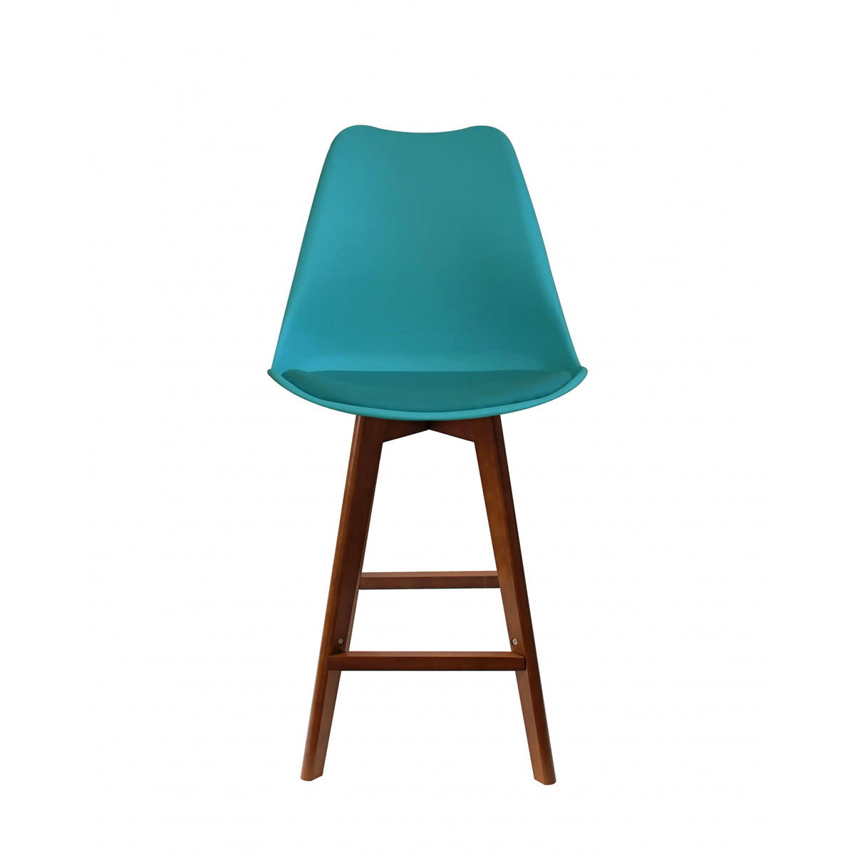 Soho Teal Plastic Bar Stool with Dark Wood Legs