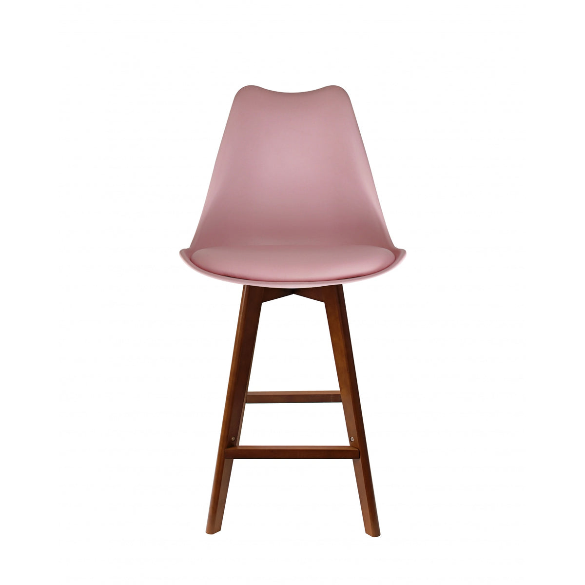 Soho Blush Pink Plastic Bar Stool with Dark Wood Legs