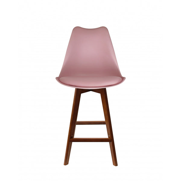 Soho Blush Pink Plastic Bar Stool with Dark Wood Legs