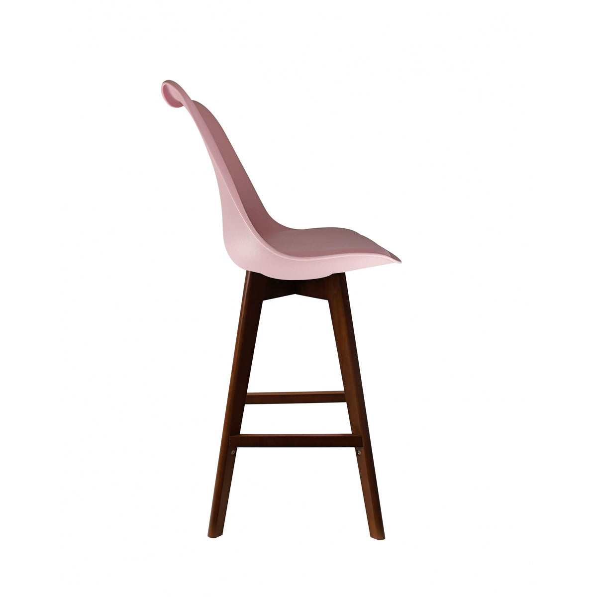 Soho Blush Pink Plastic Bar Stool with Dark Wood Legs