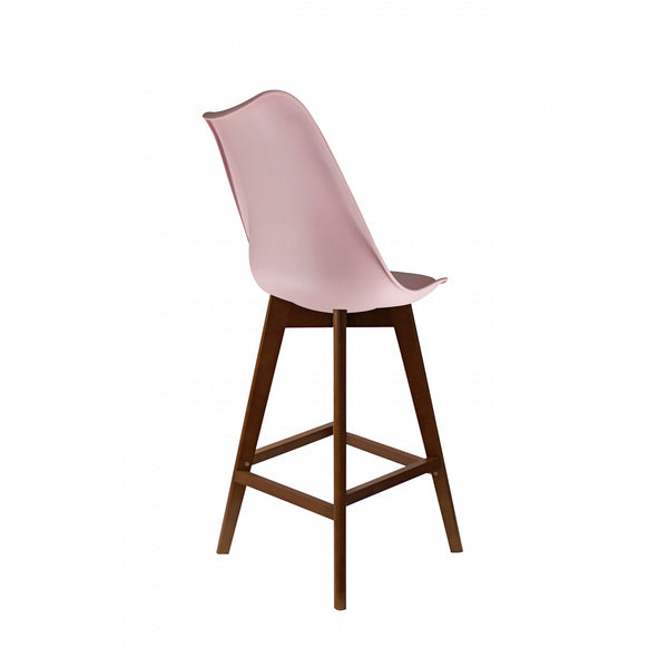 Soho Blush Pink Plastic Bar Stool with Dark Wood Legs