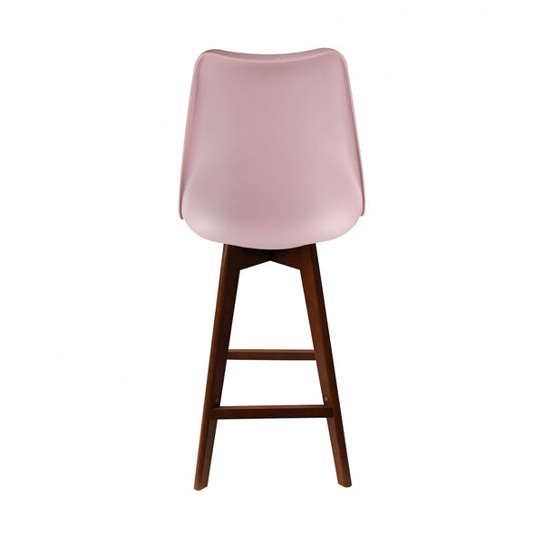 Soho Blush Pink Plastic Bar Stool with Dark Wood Legs