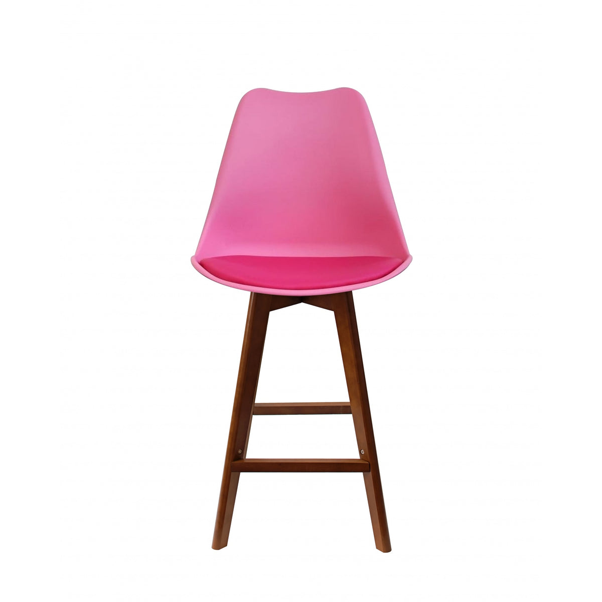 Soho Bright Pink Plastic Bar Stool with Dark Wood Legs