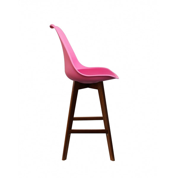 Soho Bright Pink Plastic Bar Stool with Dark Wood Legs