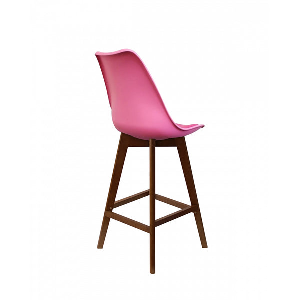 Soho Bright Pink Plastic Bar Stool with Dark Wood Legs