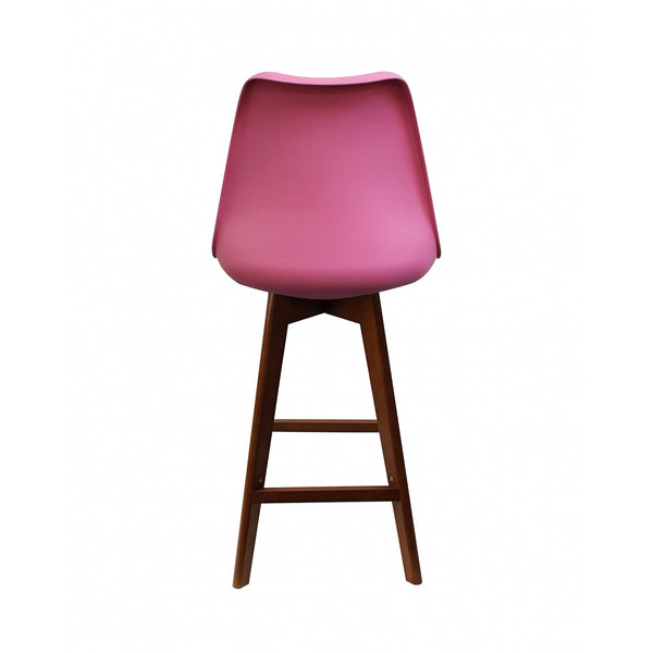 Soho Bright Pink Plastic Bar Stool with Dark Wood Legs
