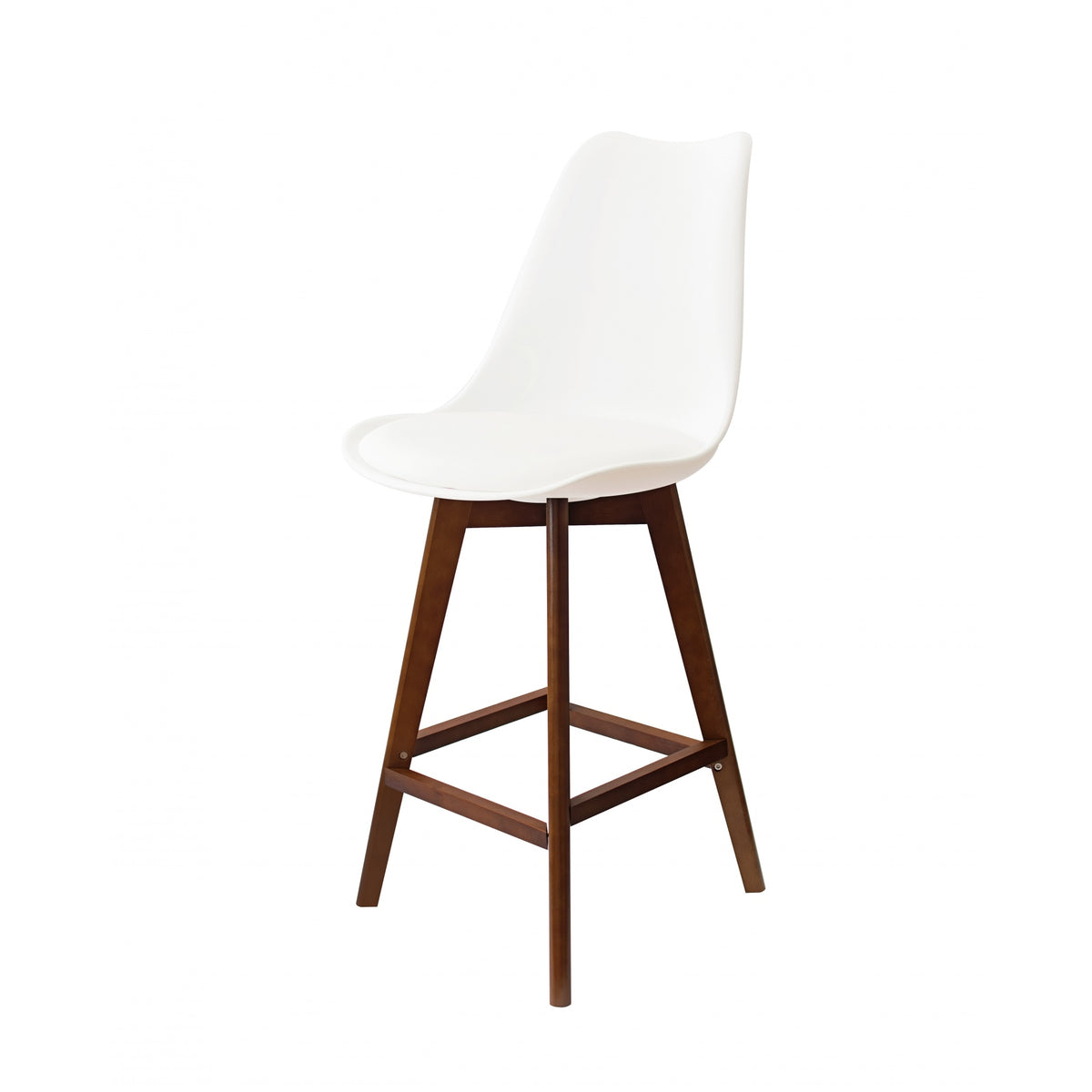 Soho White Plastic Bar Stool with Dark Wood Legs