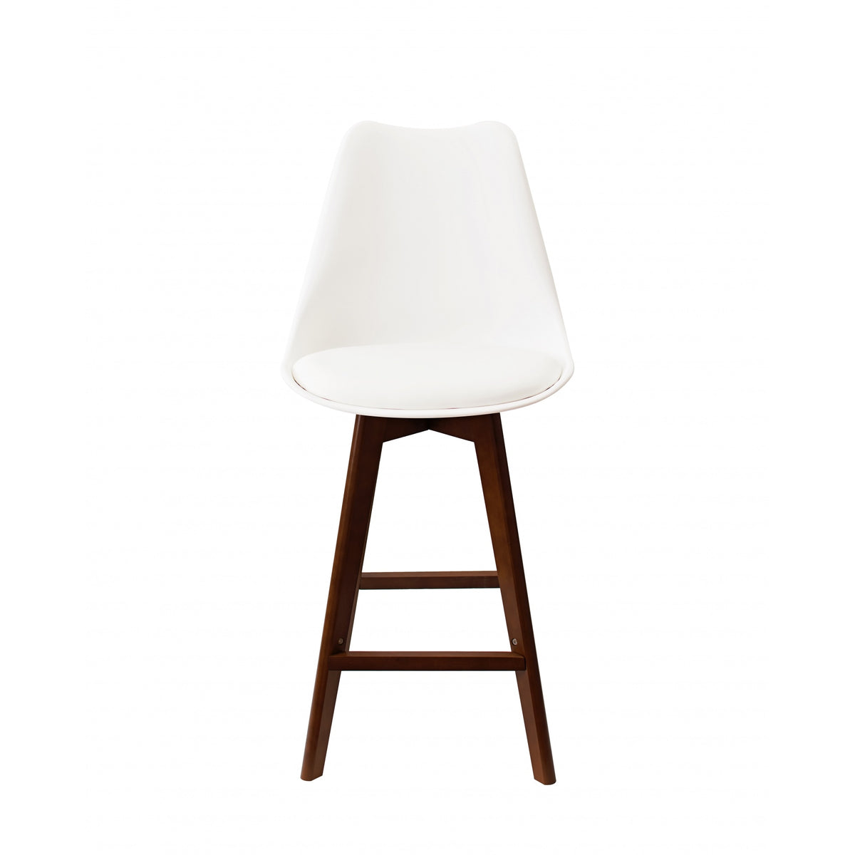 Soho White Plastic Bar Stool with Dark Wood Legs