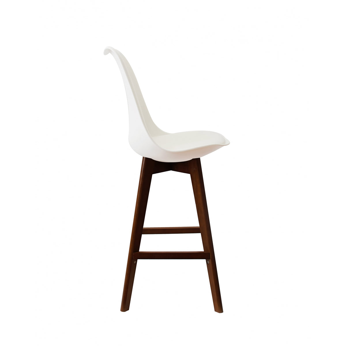 Soho White Plastic Bar Stool with Dark Wood Legs