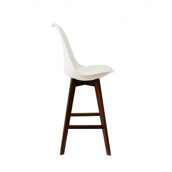 Soho White Plastic Bar Stool with Dark Wood Legs