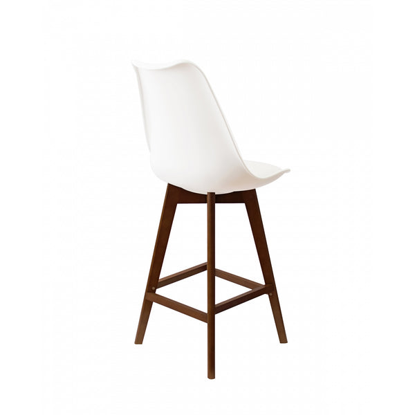 Soho White Plastic Bar Stool with Dark Wood Legs