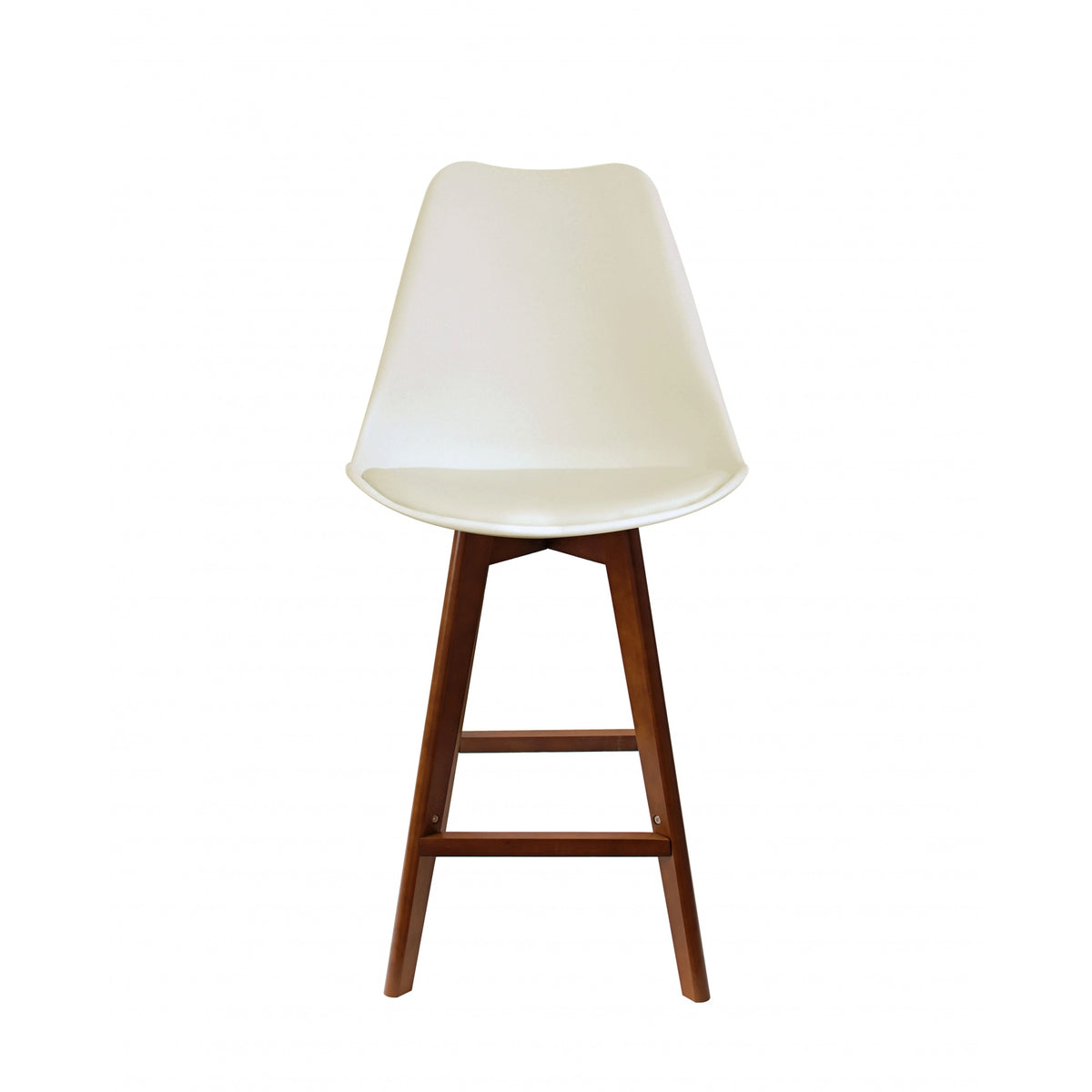 Soho Vanilla Plastic Bar Stool with Dark Wood Legs