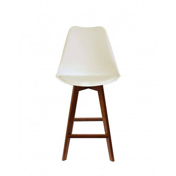 Soho Vanilla Plastic Bar Stool with Dark Wood Legs