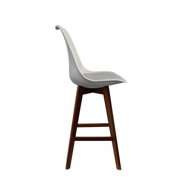 Soho Light Grey Plastic Bar Stool with Dark Wood Legs