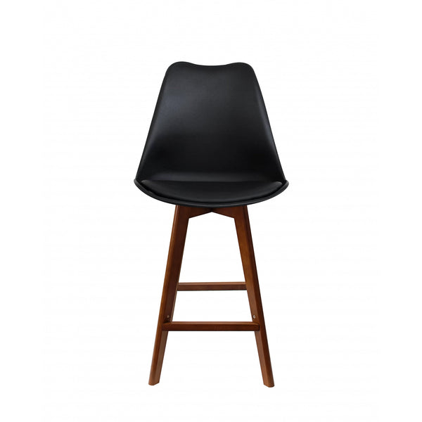 Soho Black Plastic Bar Stool with Dark Wood Legs