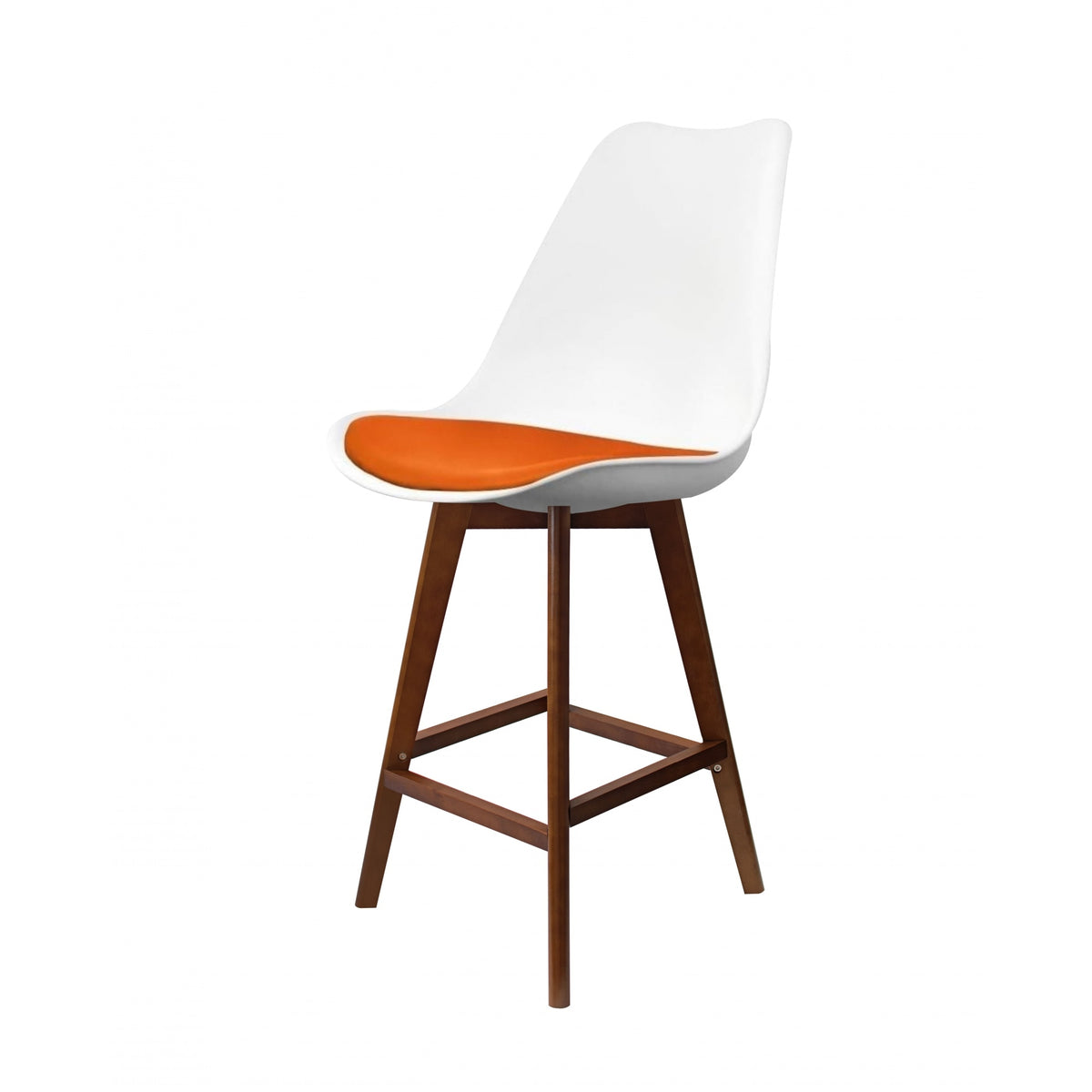 Soho White and Orange Plastic Bar Stool with Dark Wood Legs
