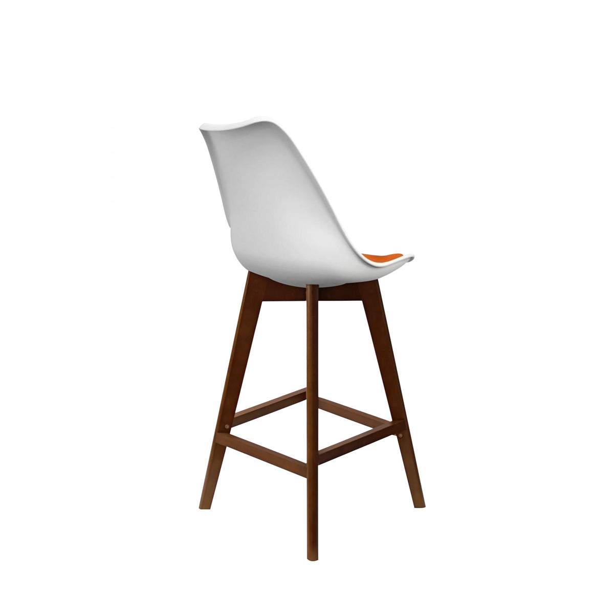 Soho White and Orange Plastic Bar Stool with Dark Wood Legs