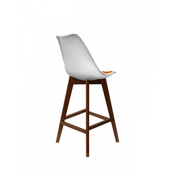 Soho White and Orange Plastic Bar Stool with Dark Wood Legs