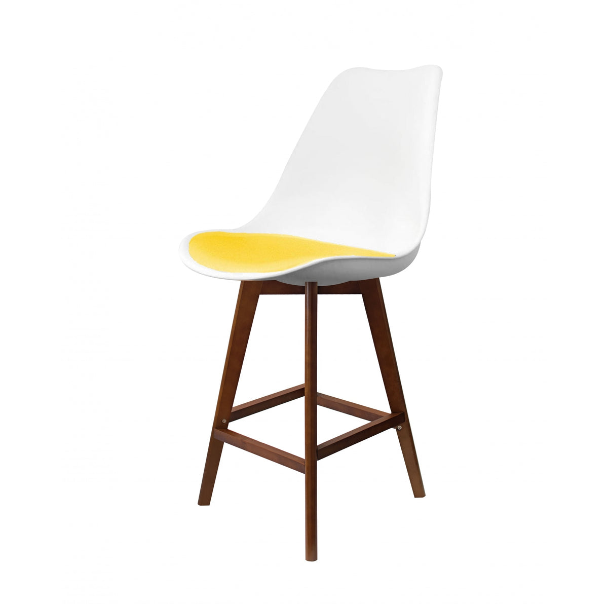 Soho White and Yellow Plastic Bar Stool with Dark Wood Legs