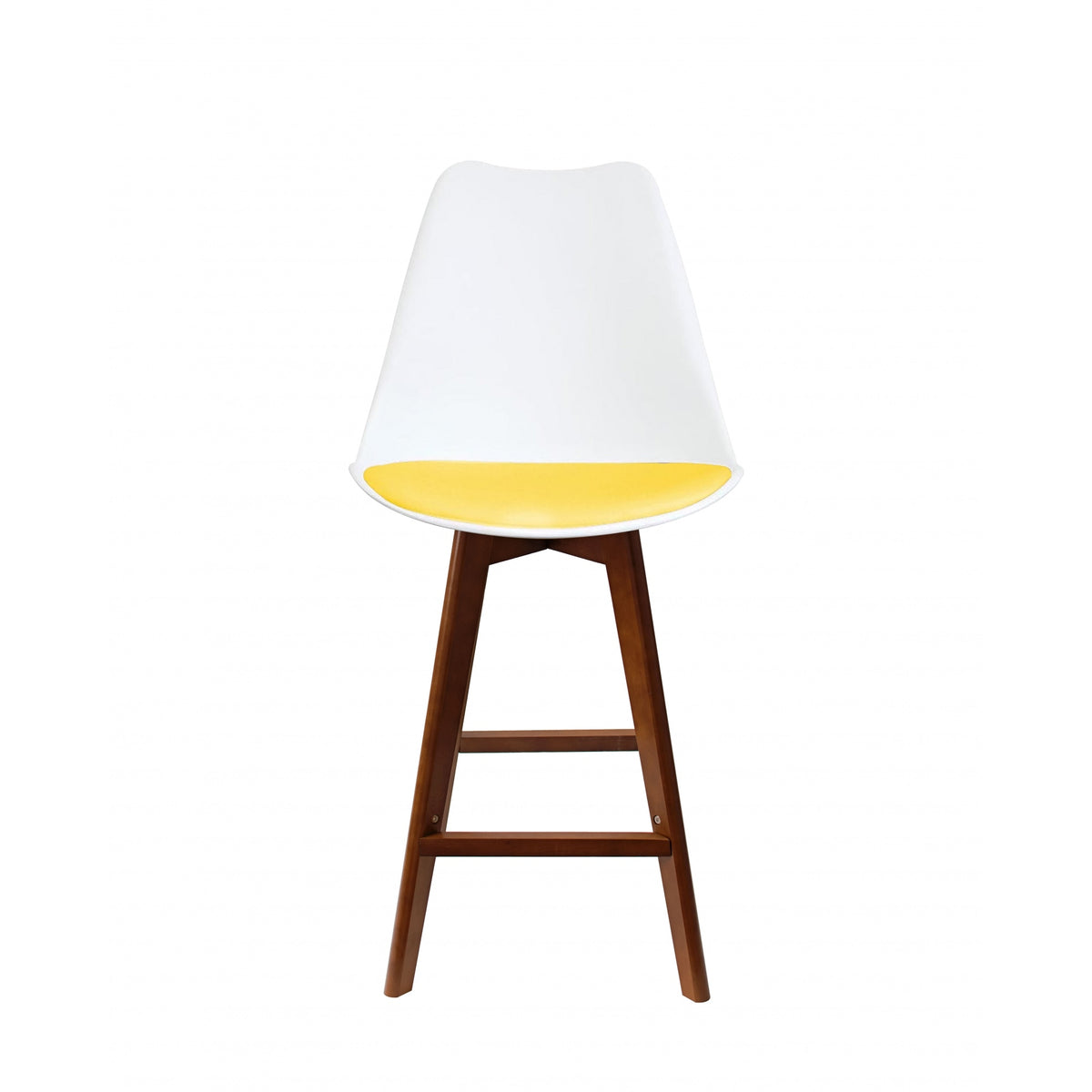 Soho White and Yellow Plastic Bar Stool with Dark Wood Legs