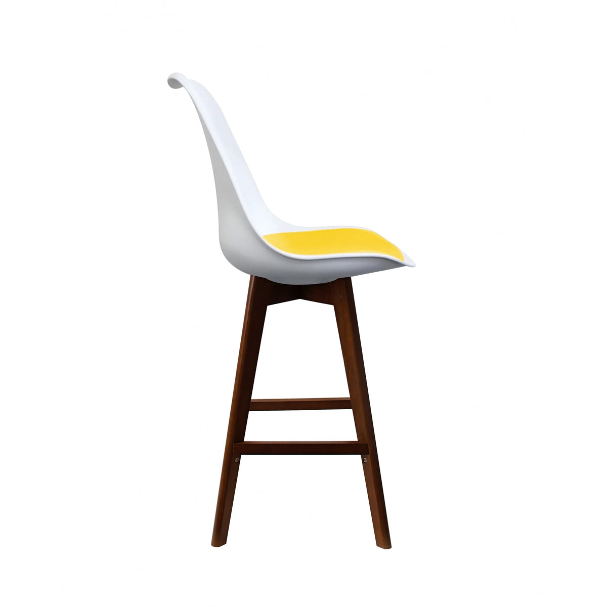 Soho White and Yellow Plastic Bar Stool with Dark Wood Legs