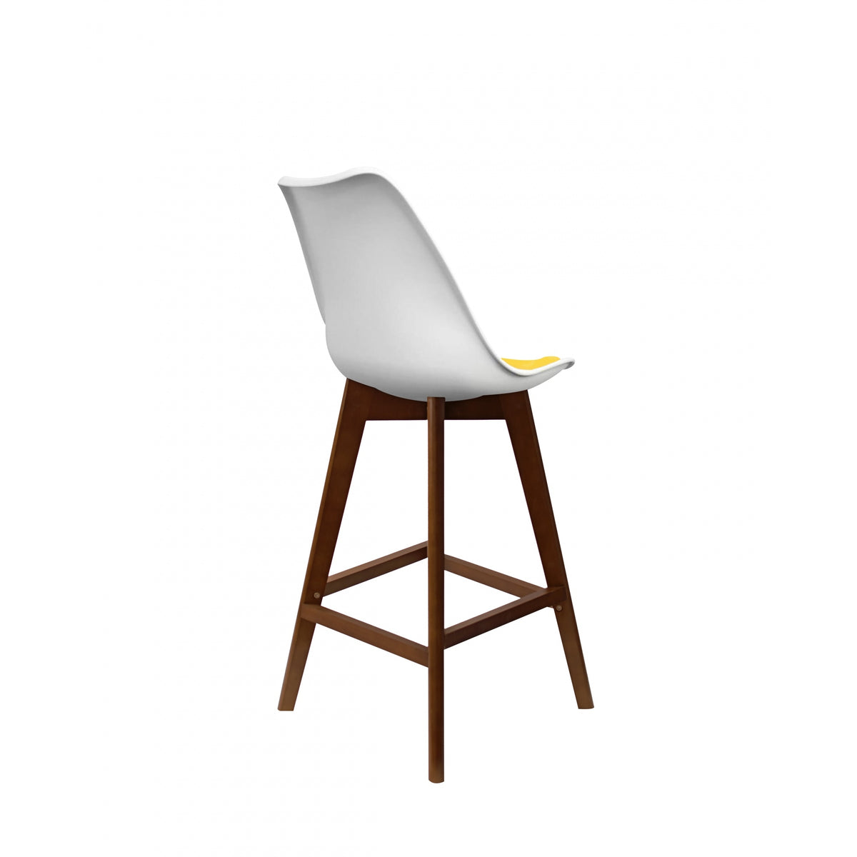 Soho White and Yellow Plastic Bar Stool with Dark Wood Legs