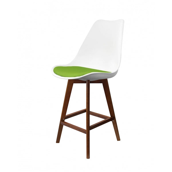 Soho White and Green Plastic Bar Stool with Dark Wood Legs