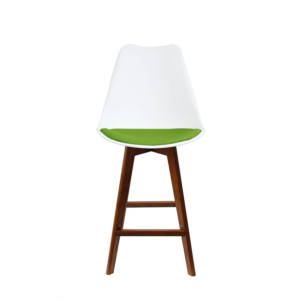 Soho White and Green Plastic Bar Stool with Dark Wood Legs