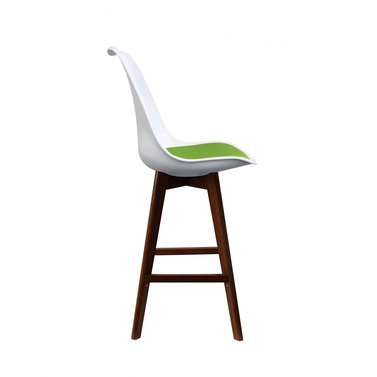 Soho White and Green Plastic Bar Stool with Dark Wood Legs