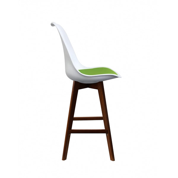 Soho White and Green Plastic Bar Stool with Dark Wood Legs