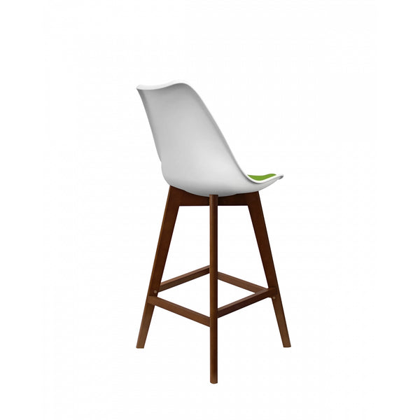 Soho White and Green Plastic Bar Stool with Dark Wood Legs