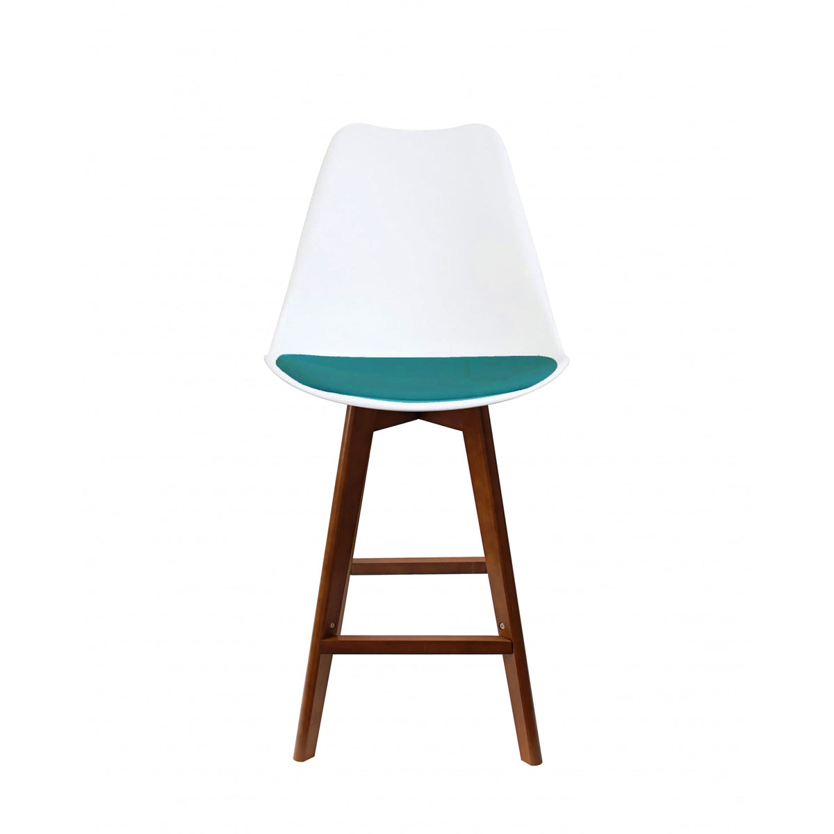Soho White and Teal Plastic Bar Stool with Dark Wood Legs