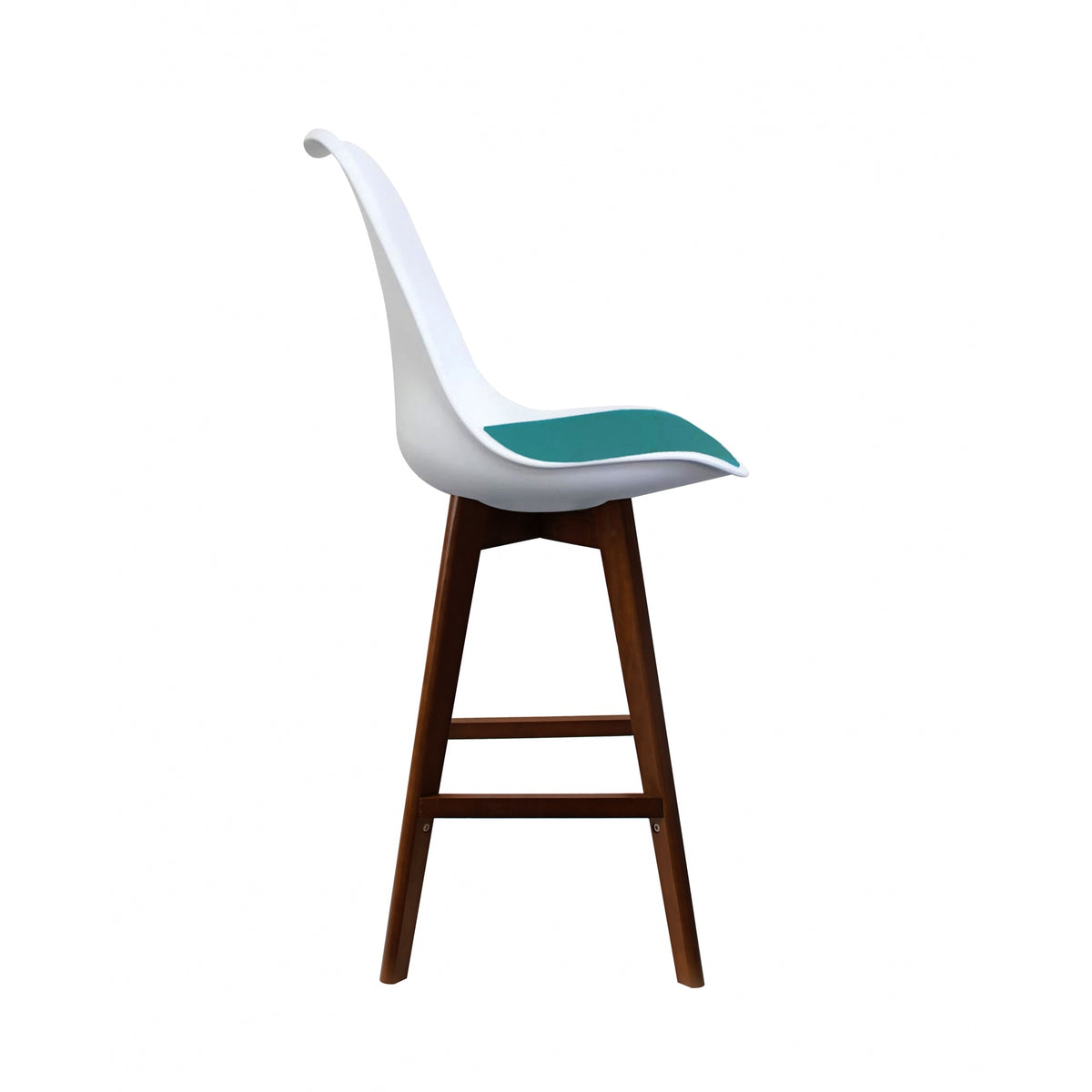 Soho White and Teal Plastic Bar Stool with Dark Wood Legs