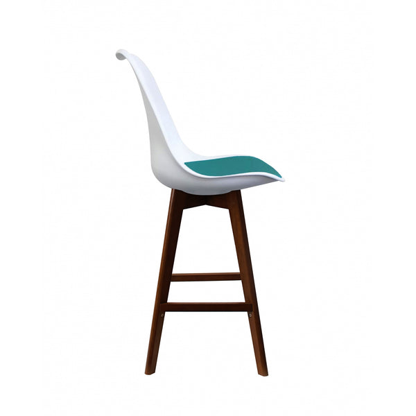 Soho White and Teal Plastic Bar Stool with Dark Wood Legs