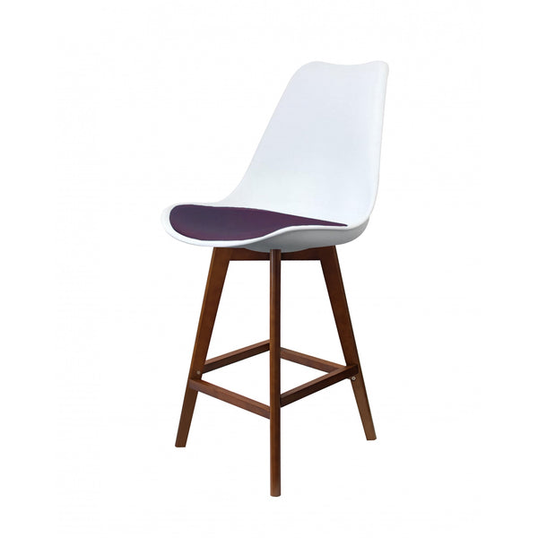 Soho White and Aubergine Plastic Bar Stool with Dark Wood Legs