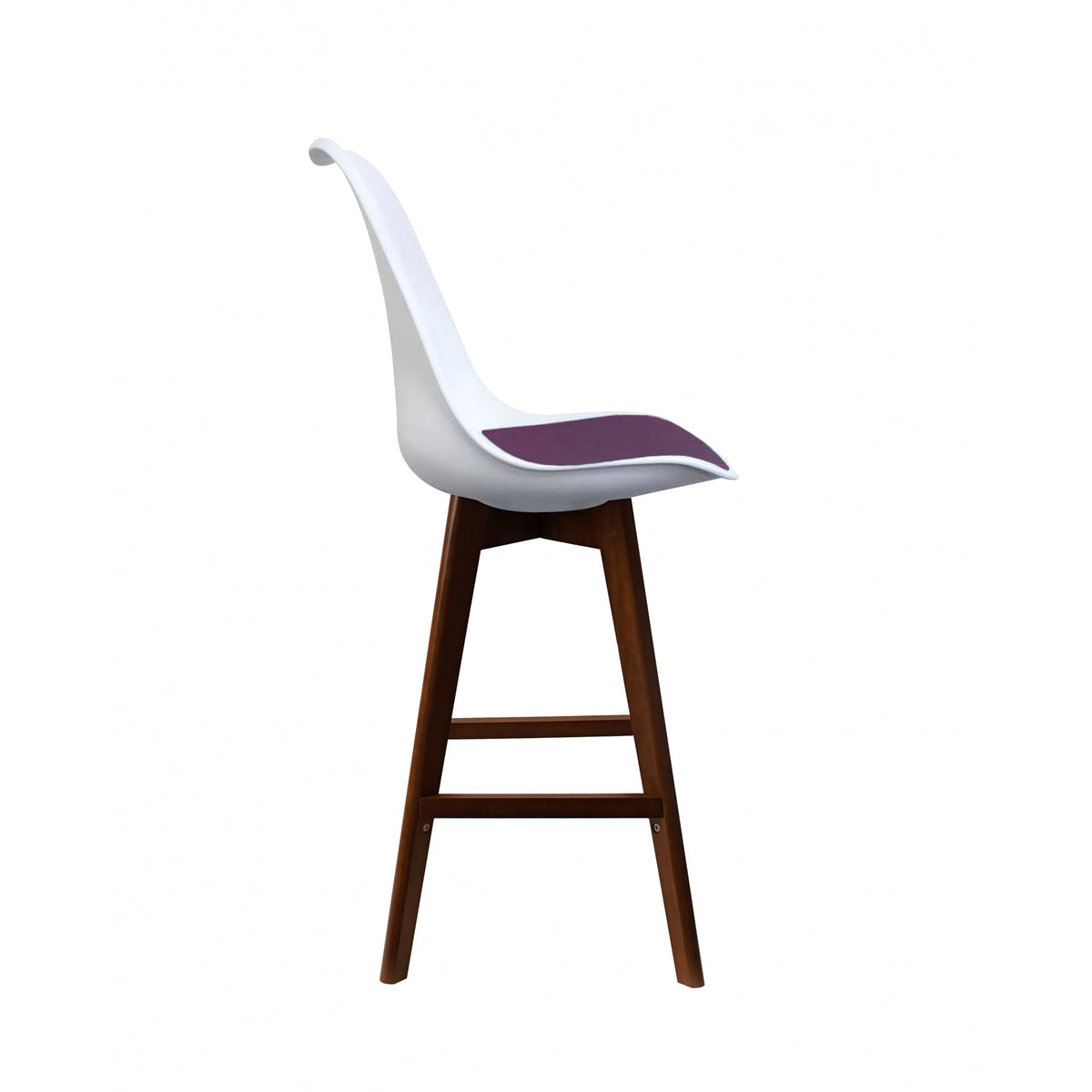 Soho White and Aubergine Plastic Bar Stool with Dark Wood Legs