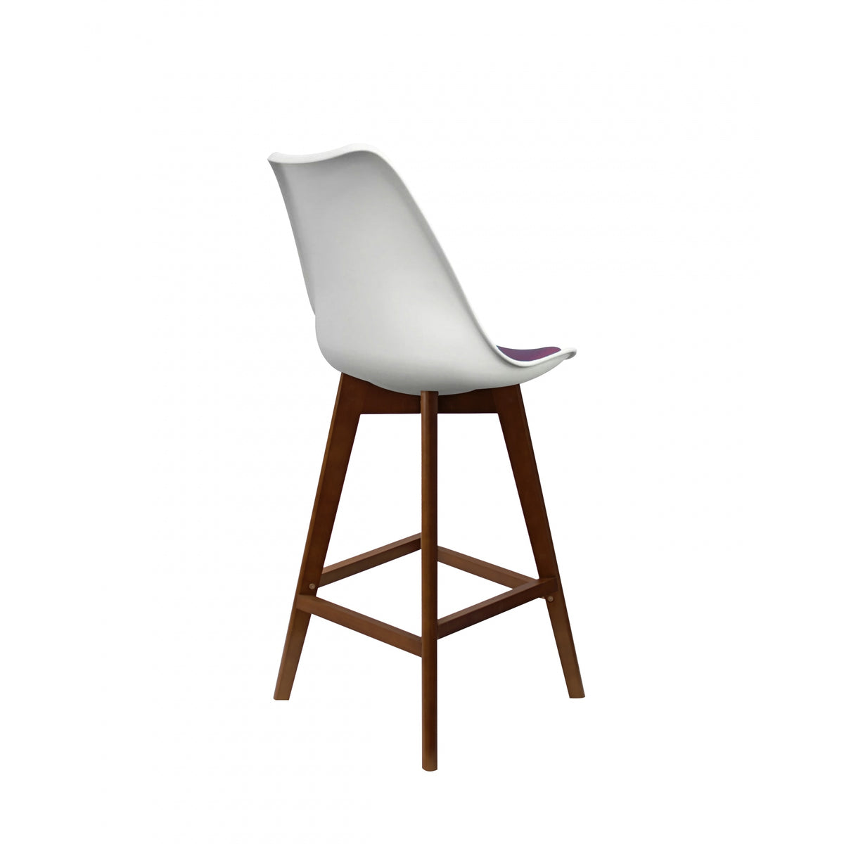 Soho White and Aubergine Plastic Bar Stool with Dark Wood Legs