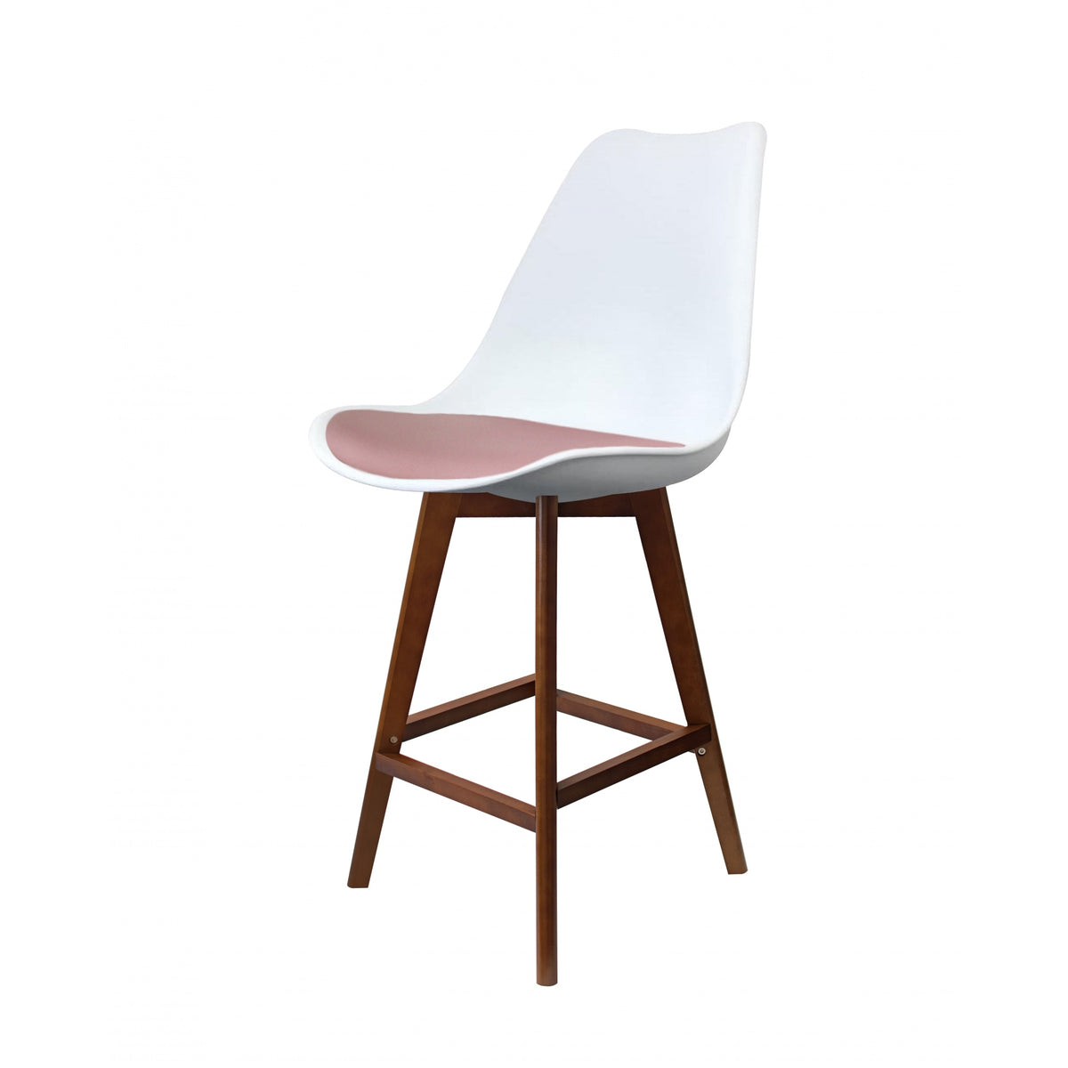 Soho White and Blush Pink Plastic Bar Stool with Dark Wood Legs