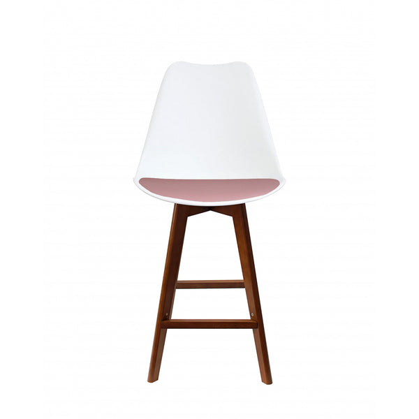 Soho White and Blush Pink Plastic Bar Stool with Dark Wood Legs