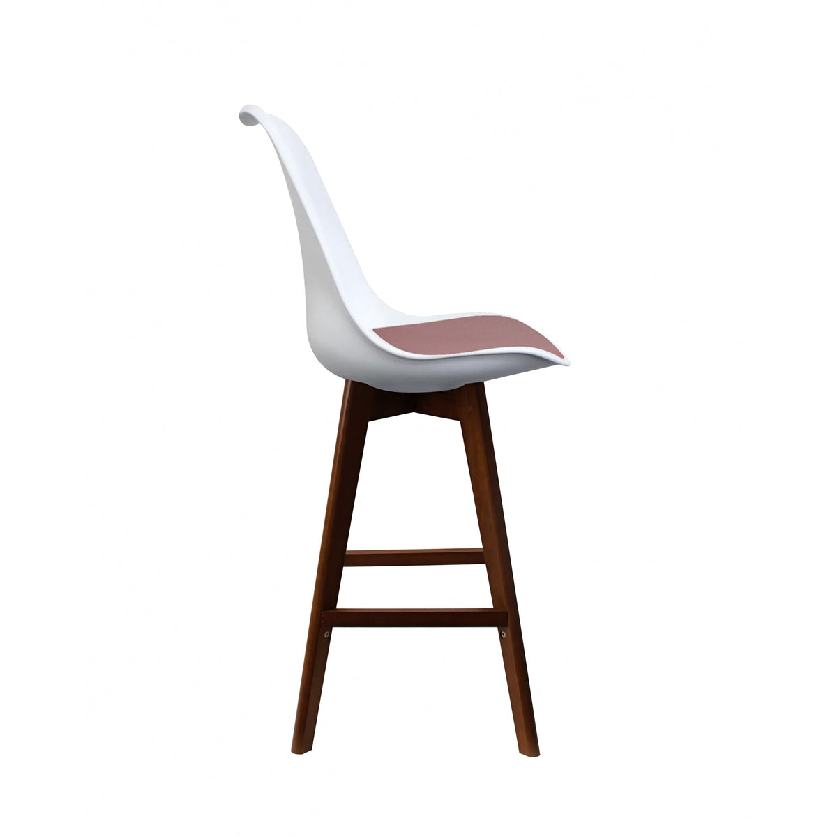 Soho White and Blush Pink Plastic Bar Stool with Dark Wood Legs