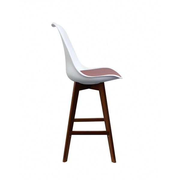 Soho White and Blush Pink Plastic Bar Stool with Dark Wood Legs