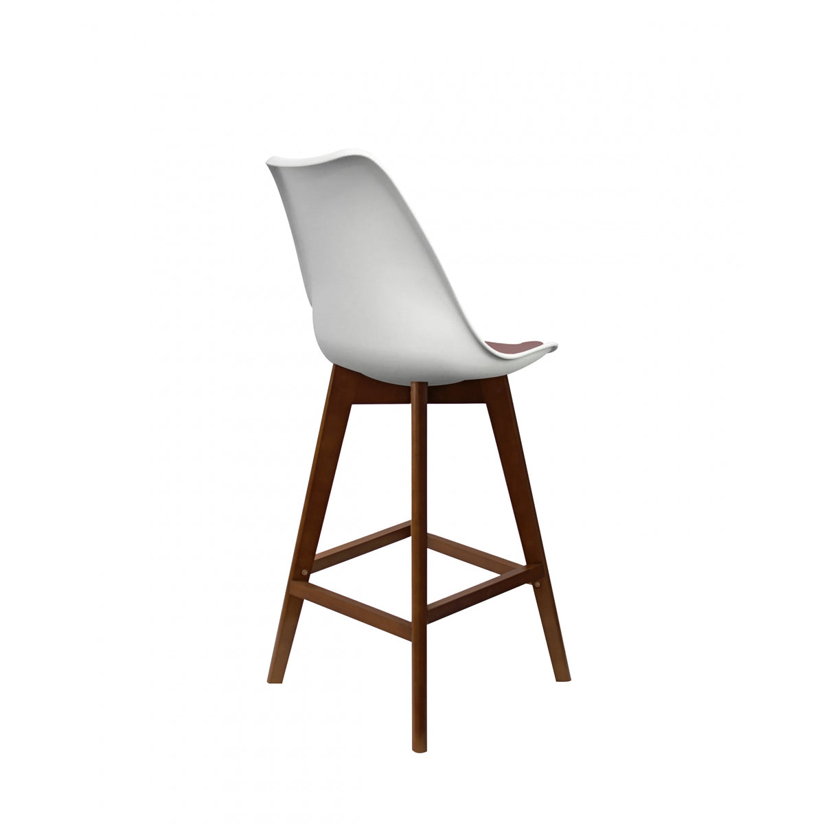 Soho White and Blush Pink Plastic Bar Stool with Dark Wood Legs