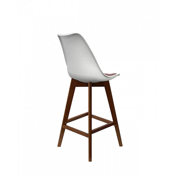 Soho White and Blush Pink Plastic Bar Stool with Dark Wood Legs