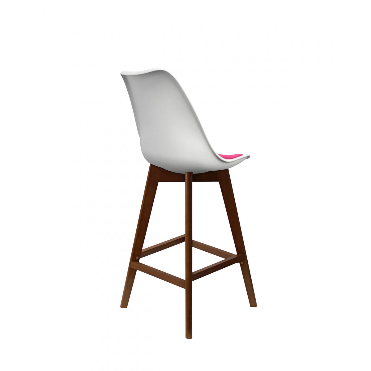 Soho White and Bright Pink Plastic Bar Stool with Dark Wood Legs