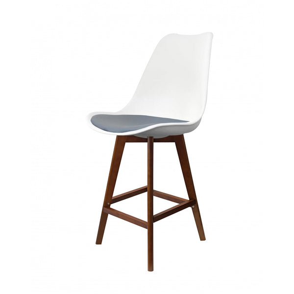 Soho White and Dark Grey Plastic Bar Stool with Dark Wood Legs